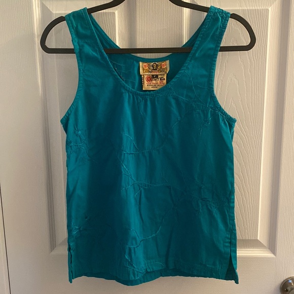 Vintage 1980s Bis Bis Gene Ewing Wrinkled Rich Denim Mandarin Tank teal sz “P” - Picture 1 of 11